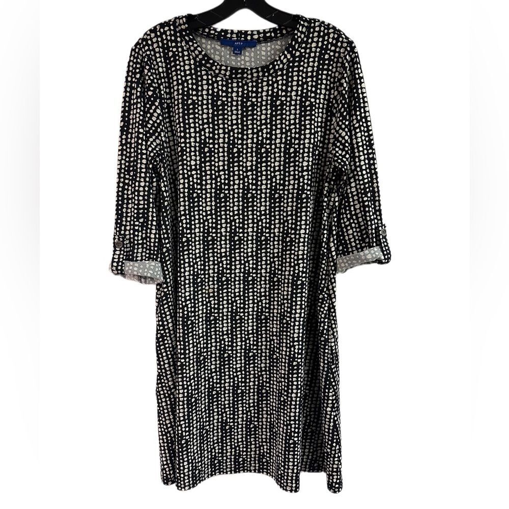 Apt 9 Black & Gray Dot Print Roll Tab Sleeve Dress Size L